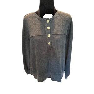 Lou & Grey Henley Pullover Sweatshirt Women's Size M Heather Gray 4-Button